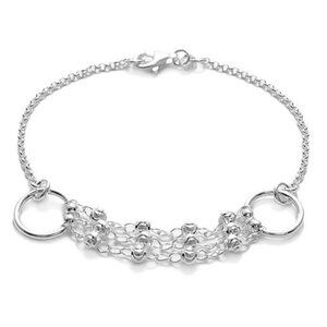 DASHING STERLING SILVER 7" TRIPLE STRAND BEADS AND RINGS BRACELET